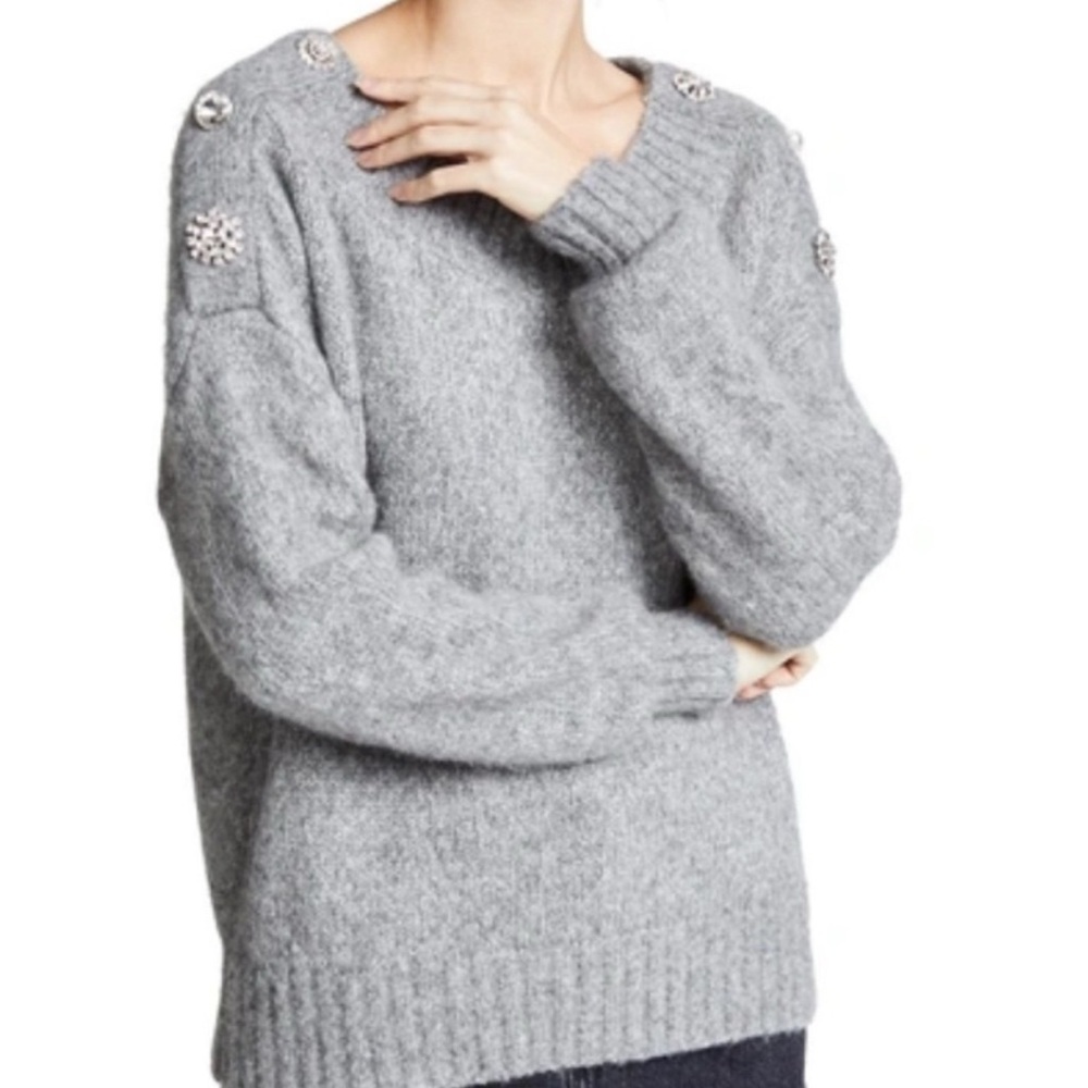 Veronica Beard Gray Sweater with Embellished Shoulders